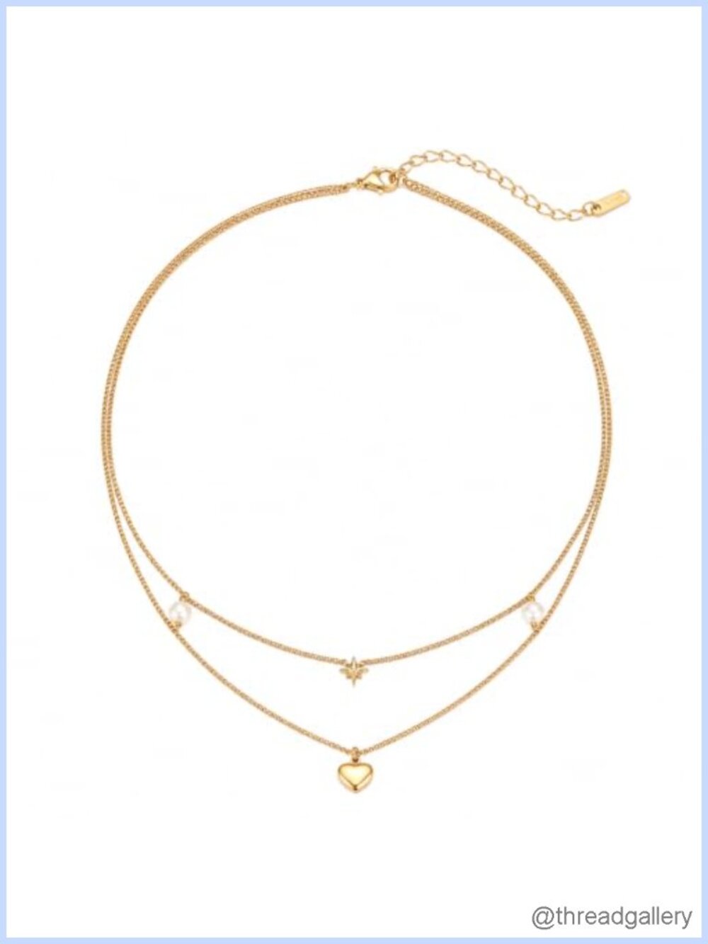 Gold Plated Layered Necklace with Heart Pendant and Pearl Style Beads